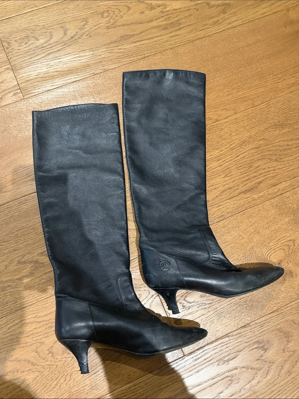Chanel Classic Black Knee-High Leather Boots